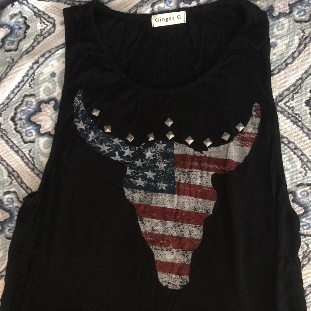 Black Studded American Flag Muscle Tee 💪🏼🐂🇺🇸